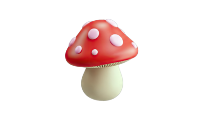 Charming 3D Render of a Red Mushroom with Pink Spots on a Transparent Background Minimalist Illustration Natural Elements Whimsical Design