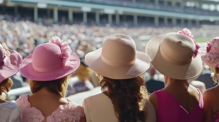 Elegant Attendees in Fancy Hats at a Derby Race Event Spectacle