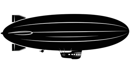 Fototapeta premium Black silhouette of an airship, a dirigible, on a white background, illustration