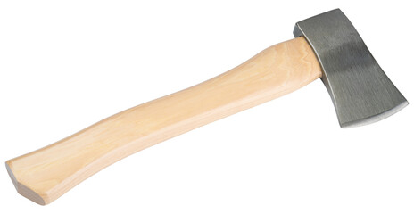 Axe or Hatchet. Wooden Hatchet with steel blade. Hand axe featuring a polished steel blade and a smooth ergonomic wooden handle. Perfect for use in outdoor DIY, camping, survival, forestry, lumberjack