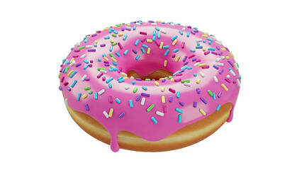 Delicious Pink Frosted Donut With Colorful Sprinkles Isolated on Transparent Background A Sweet Baked Pastry Treat Ready for Confectionery Designs