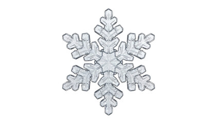 Detailed Transparent Snowflake Ornament with Intricate Crystalline Structure and Shimmering White Accents Isolated on a Black Background Representing Winter Elegance and Cold Weather Festivities