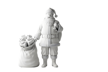 Santa claus carrying many gifts isolated on transparent background, christmas concept