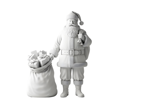 Santa claus carrying many gifts isolated on transparent background, christmas concept