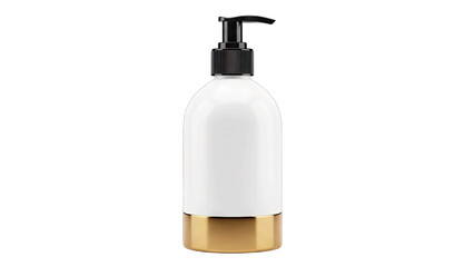 Elegant White Lotion Bottle with Gold Base and Black Pump Dispenser on Transparent Background