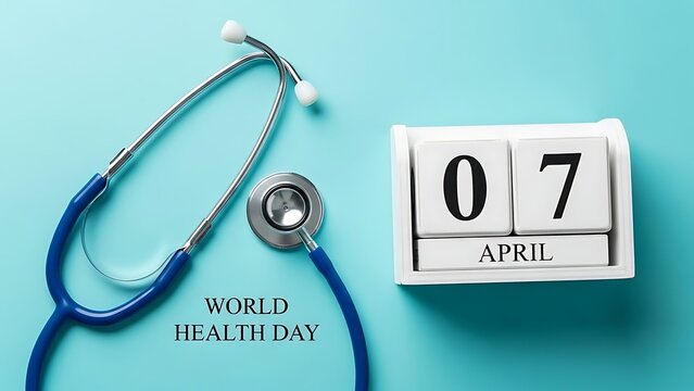 Stethoscope next to a desk calendar showing april 7 for world health day