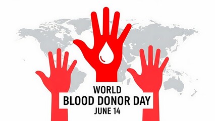 World blood donor day june 14 graphic with red hands and blood drop isolated on white background