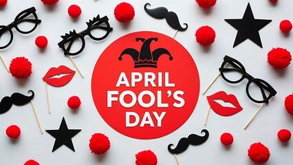April fools day props like glasses, mustache, and lips isolated on white background