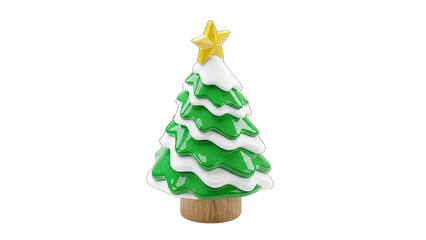 Festive Christmas Tree Decoration with a Golden Star Topper Covered in White Snow Isolated on a Transparent Background