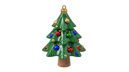Festive Green Christmas Tree Adorned With Red Blue and Gold Ornaments and Gold Star Topper Isolated on Transparent Background with Realistic Lighting