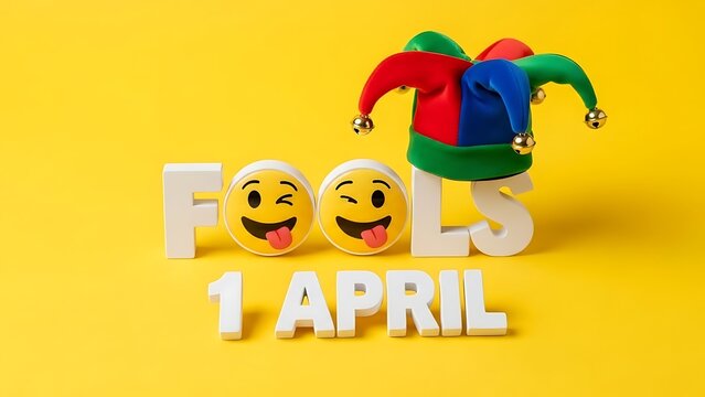 April fools day concept with word fools and date 1 april on yellow background