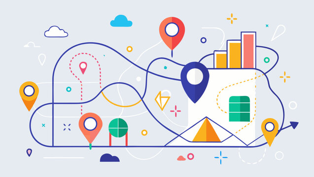 Dynamic route map for business growth and strategic planning, a modern infographic with colorful pointers, charts, and icons showing progress and navigation