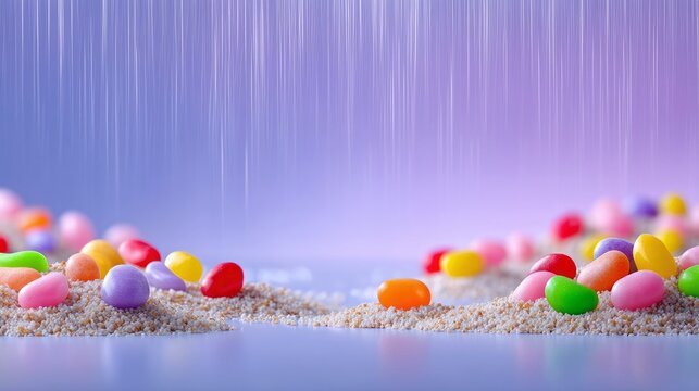 Jelly Beans on Sand with Abstract Background