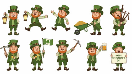 Collection of cartoon leprechauns celebrating St