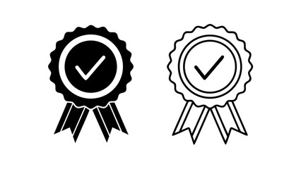 Stylish checkmark rosette icons for quality assurance, two monochrome badge style variations offer versatile options for web design and user interface projects