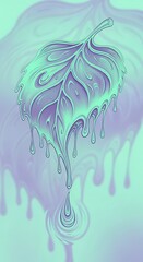 Melting botanical abstraction in cyan and pastel purple background