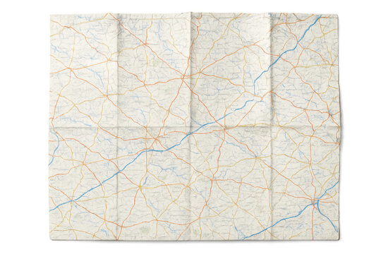 Vintage paper road map texture, finding direction, journey planning, cartography, navigation, travel, transparent background