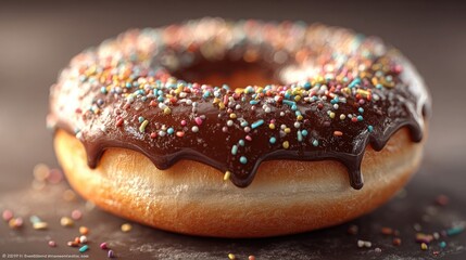 "Photorealistic close-up of a chocolate donut, glossy textures and soft shadows, macro perspective for bakery, dessert, or culinary projects.