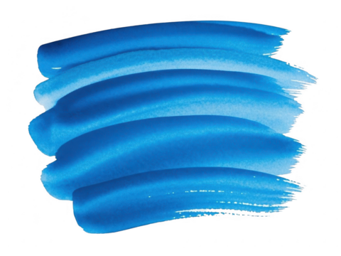 Vibrant blue watercolor brush stroke texture element, abstract paint smear isolated on transparent background for design project