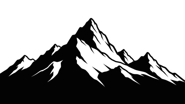Majestic Peaks: A stark monochrome silhouette captures the rugged grandeur of towering mountains, a powerful symbol of nature's raw beauty and the challenges of the earth.