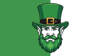 Green Leprechaun Head with Top Hat on White and Green Backdrop