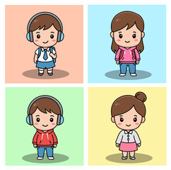 A set of cute cartoon illustration of children wearing different styles of clothing. A versatile asset for designs needing an element of youthful fun and diverse representation.