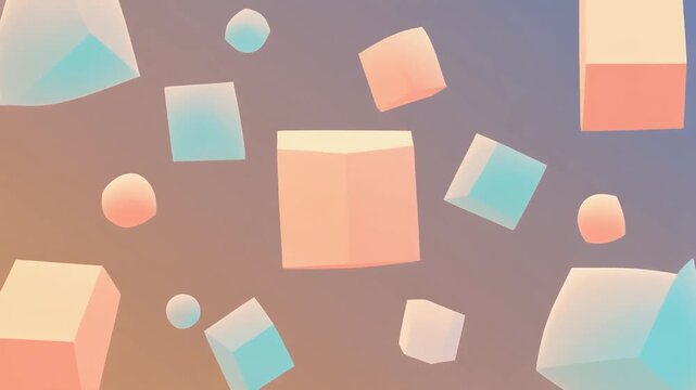 Looping animation of floating abstract geometric shapes with soft pastel palette.