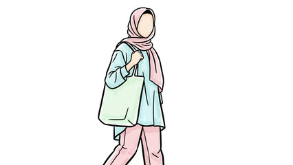 Stylish Muslim woman confidently carries a tote bag, embracing modern modest fashion with grace and elegance, creating a visually captivating scene