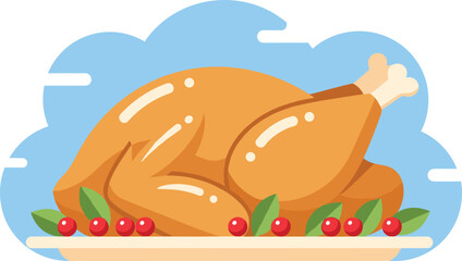 Delicious roasted turkey illustration with garnish, perfect for Thanksgiving graphics, holiday menus, festive designs, recipe blogs, and seasonal food content.