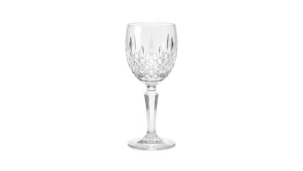 Luxurious clear crystal wine glass with intricate cut glass patterns elegant sophisticated stemware perfect for celebrations isolated