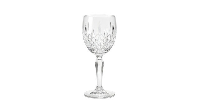 Luxurious clear crystal wine glass with intricate cut glass patterns elegant sophisticated stemware perfect for celebrations isolated