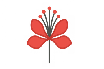 Stylized red flower illustration with delicate petals and pistils, isolated on transparent background for nature designs