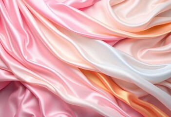 Fototapeta premium Swirling pastel silk drapes in pink, blue, gold, and cream; elegant, luxurious texture, cream, delicate
