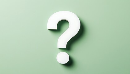 White question mark symbol on a soft green background. Concept of questions, doubt, decision, and solution for problem solving and business.