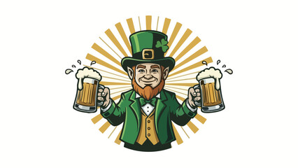 Leprechaun with Beer Mugs for St