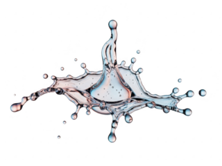 Highspeed photograph capturing a dynamic water splash crown formation with droplets scattering against a pure transparent background isolated on transparent background