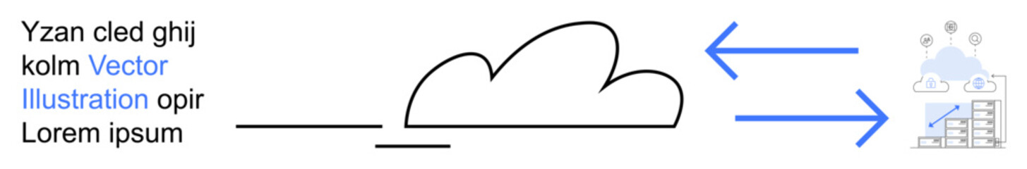 Cloud computing, data transfer, storage solutions, business analytics, technology trends, growth insights. Cloud with arrows pointing to graphs and networks. Cloud computing and data transfer