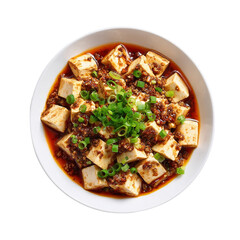 Mapo tofu, on a white background