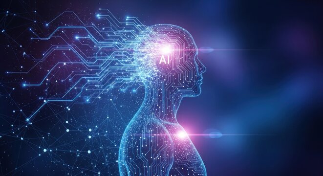 Silhouette of a human with an AI symbol in the brain.