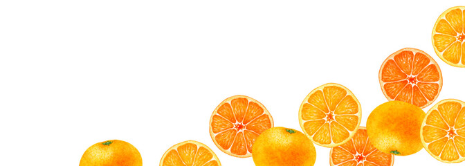 みかん　果物　背景 フレーム 横長　水彩 イラスト