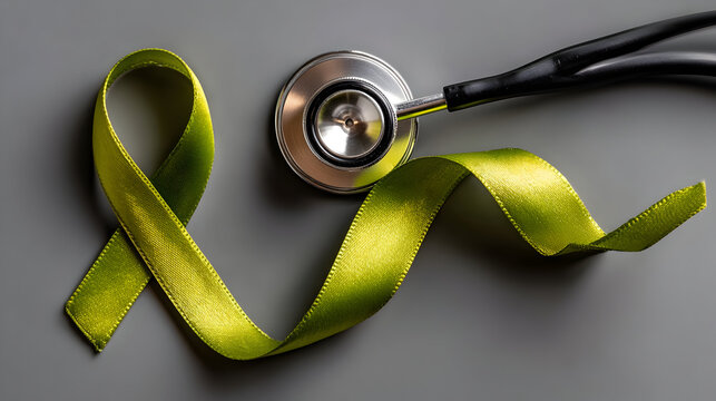 Promote understanding with a green ribbon and stethoscope for Lymphoma awareness and mental health advocacy, highlighting prevention and support efforts