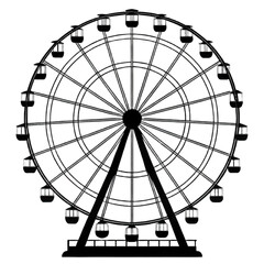 Detailed illustration of ferris wheel with transparent background, showcasing its structure and design. This evokes sense of fun and nostalgia