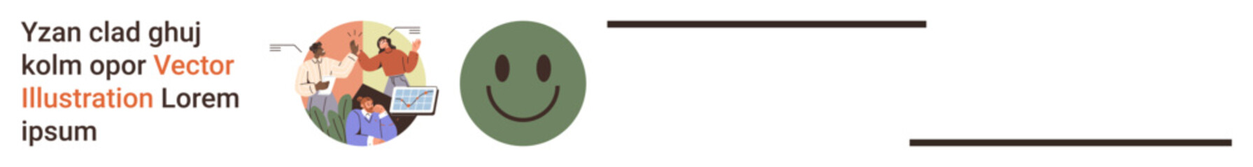 Teamwork, education, communication, design layouts, branding concepts, cheerful . Group of people collaborating and a happy face with text. Teamwork and education concepts