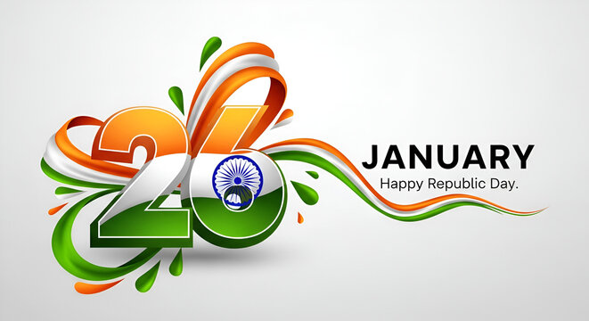 Happy Republic Day, Vector Illustration Of Republic Day India with indian flag and text 26 january