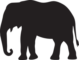 Fototapeta premium Elephant silhouette, bold black shape, clean edges, minimal style, centered composition white background clipart