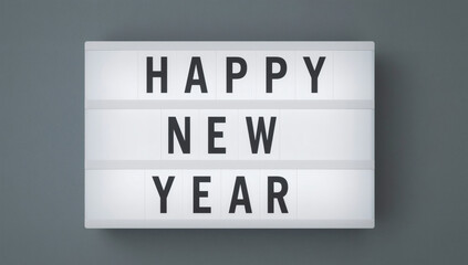 Happy New Year Celebration Background, Festive Light Box Message Flat Lay Top View for Social Media, Marketing, and Greeting Card Design