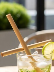 Refreshing summer drink with reusable bamboo straws for eco-conscious living