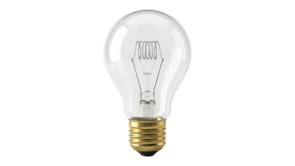 Clear incandescent light bulb glowing with innovation and bright ideas isolated on transparent background