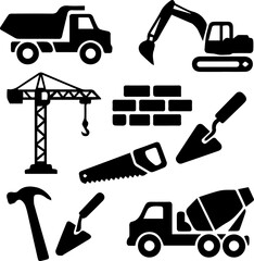 Fototapeta premium Construction Tools and Worker Icons Set