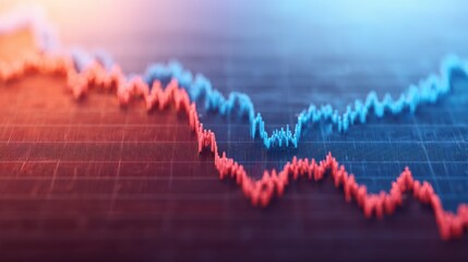 A colorful graph depicting fluctuating data trends, featuring red and blue lines representing different metrics or statistics.